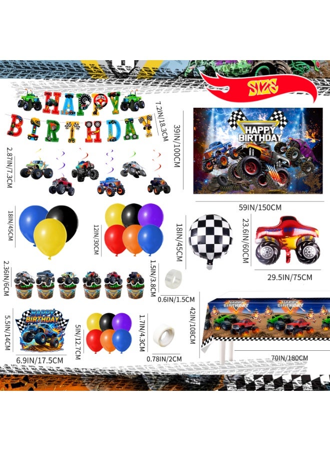 FRUITFUL PARTY Monster Truck Birthday Party Decorations, 111pcs Monster Truck Decoration Set - Monster Truck Balloons Banner Tablecloth Cupcake Toppers etc Monster Truck Birthday Party Supplies - Image 2